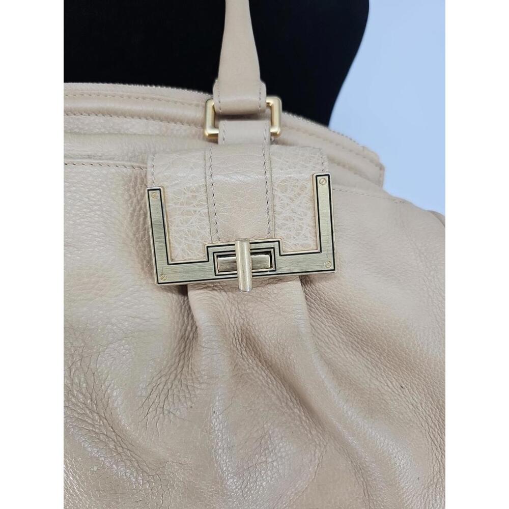 Brahmin Satchel Bag Vintage Retro Glam Tan Pebbled Leather Double Handle Handbag - Picture 3 of 9